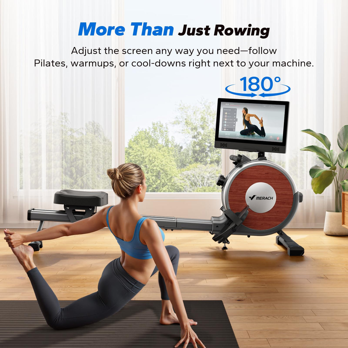 MERACH Magnetic Rowing Machine with 15.6" HD Screen, 16 Resistance Levels, Dual Slide Rails, 158kg Capacity