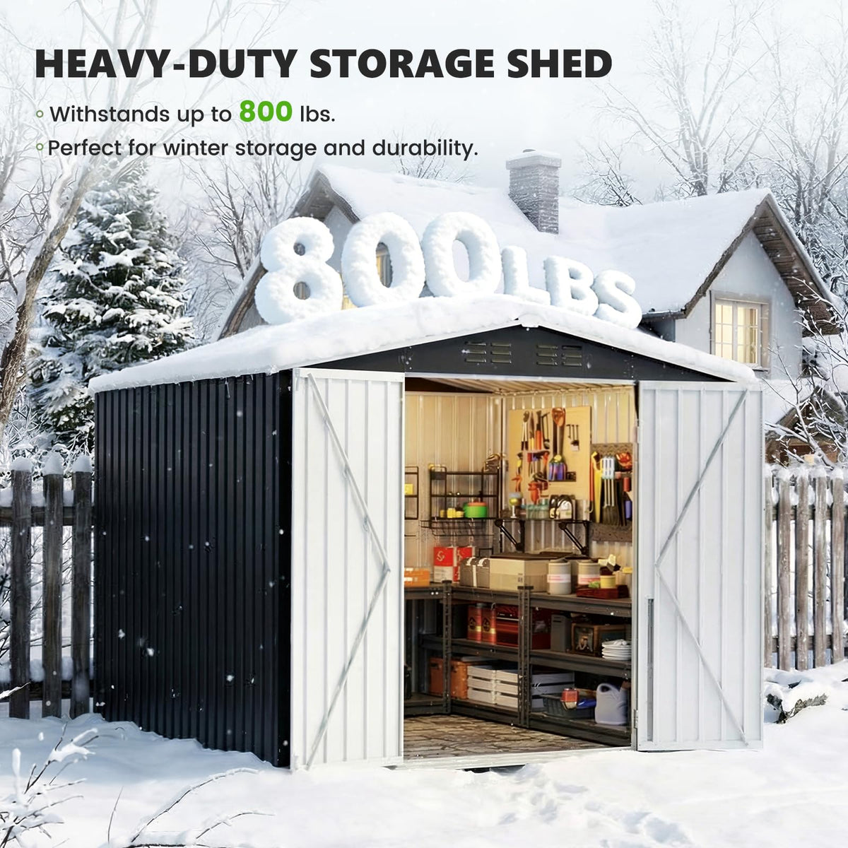UDPATIO Outdoor Storage Shed 8x8 FT, Outside Sheds & Outdoor Storage Metal Galvanized Steel Yard, Patio, Lawn, Tool Shed with Lockable Door for Can, Bike, Lawnmower, Generator,Dark Grey
