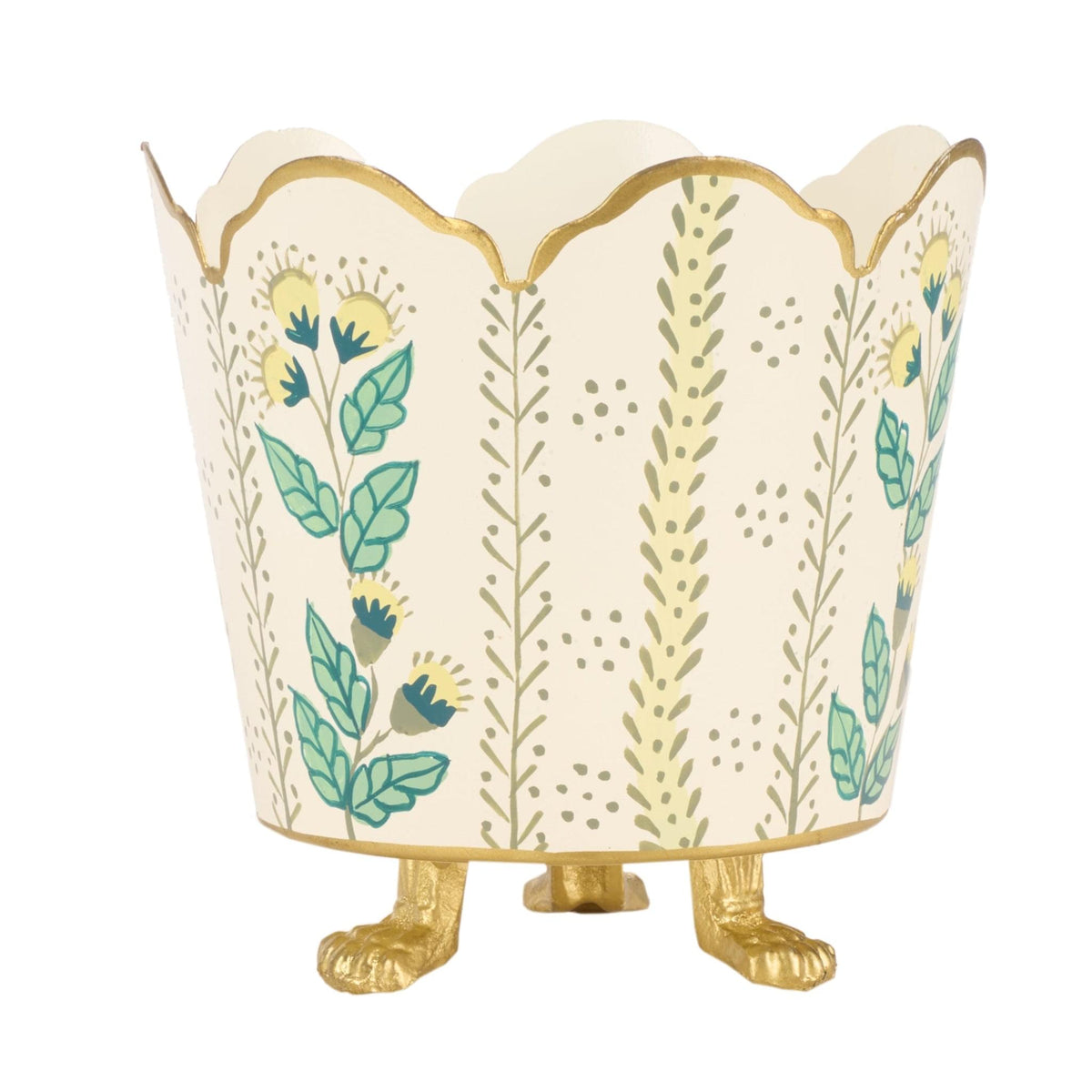 Havers Ivory & Gold Floral Ceramic Bucket Planter – Handcrafted Decorative Tabletop Cachepot (Set of 3 Sizes)