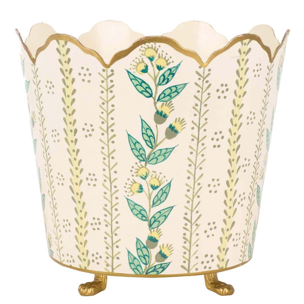 Havers Ivory & Gold Floral Ceramic Bucket Planter – Handcrafted Decorative Tabletop Cachepot (Set of 3 Sizes)