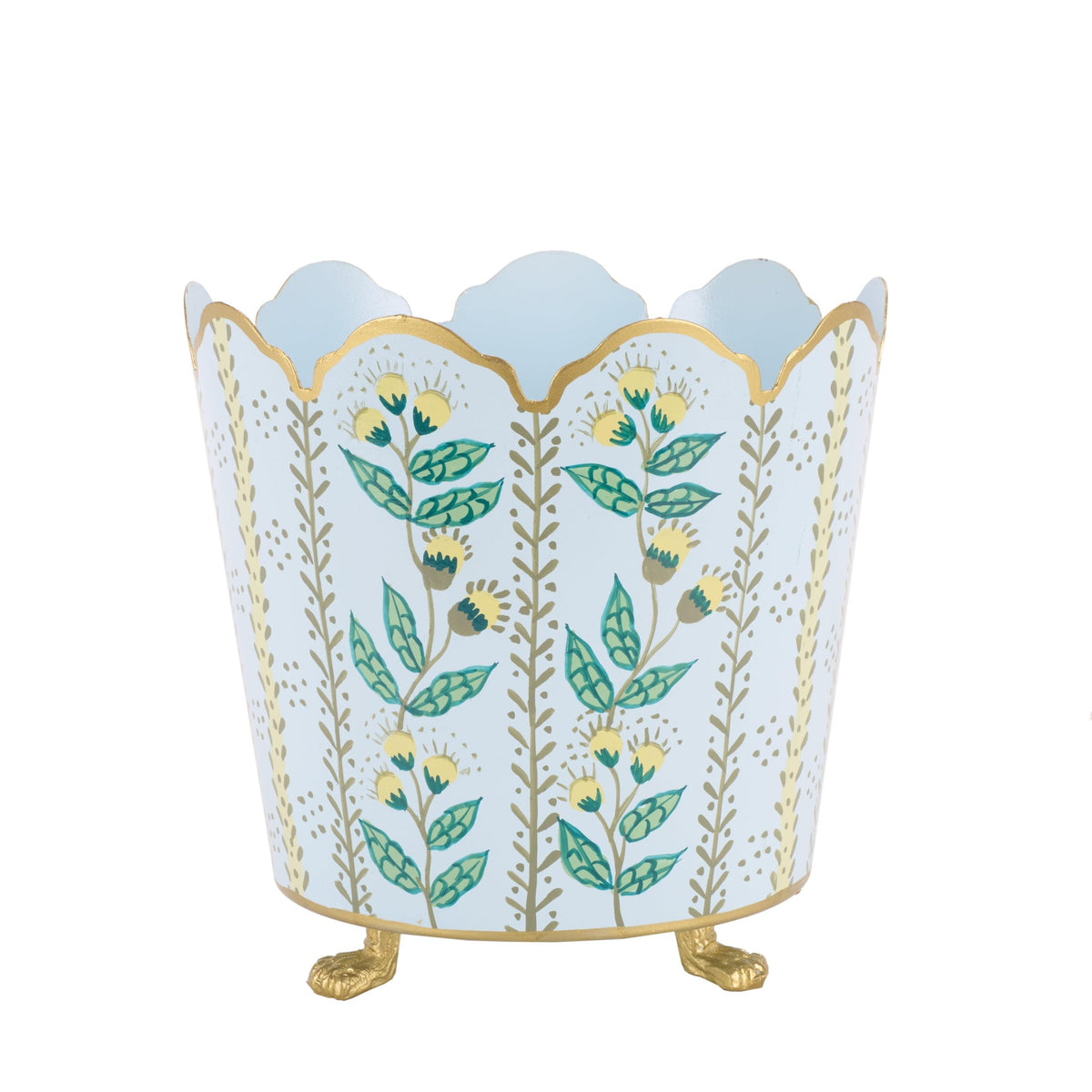 Havers Pale Blue & Gold Floral Ceramic Bucket Planters – Elegant Indoor Planter Cachepot (3 Sizes)