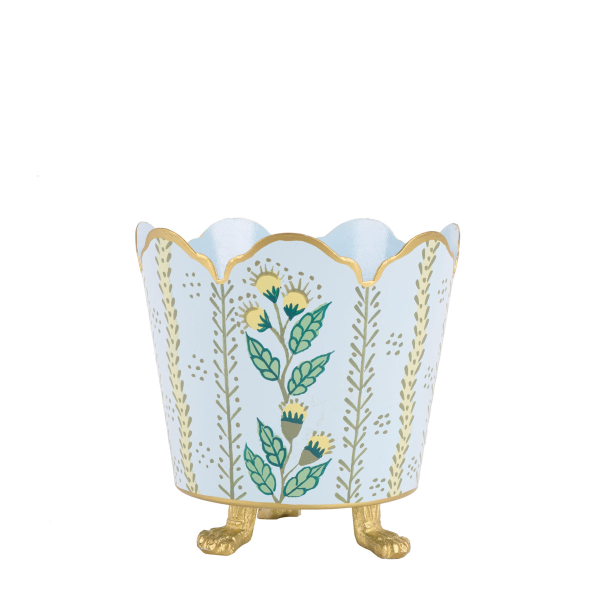 Havers Pale Blue & Gold Floral Ceramic Bucket Planters – Elegant Indoor Planter Cachepot (3 Sizes)