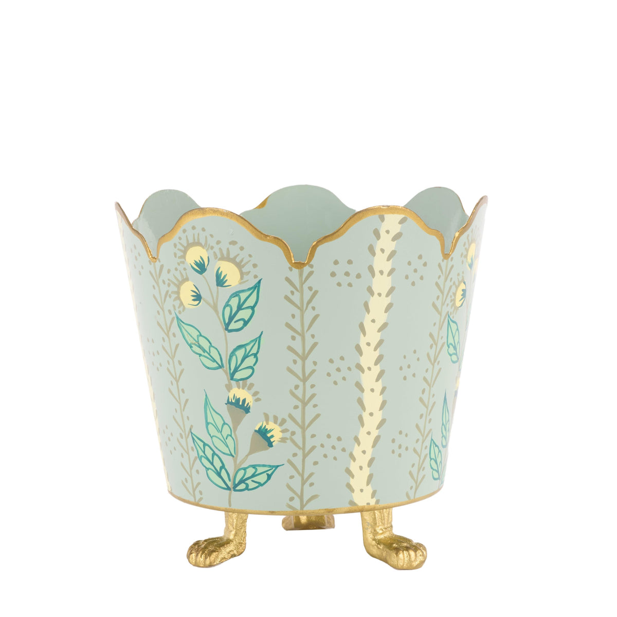 Havers Green & Gold Hand-Painted Floral Ceramic Bucket Planters – Decorative Cachepot (Set of 3 Sizes: S, M, L)