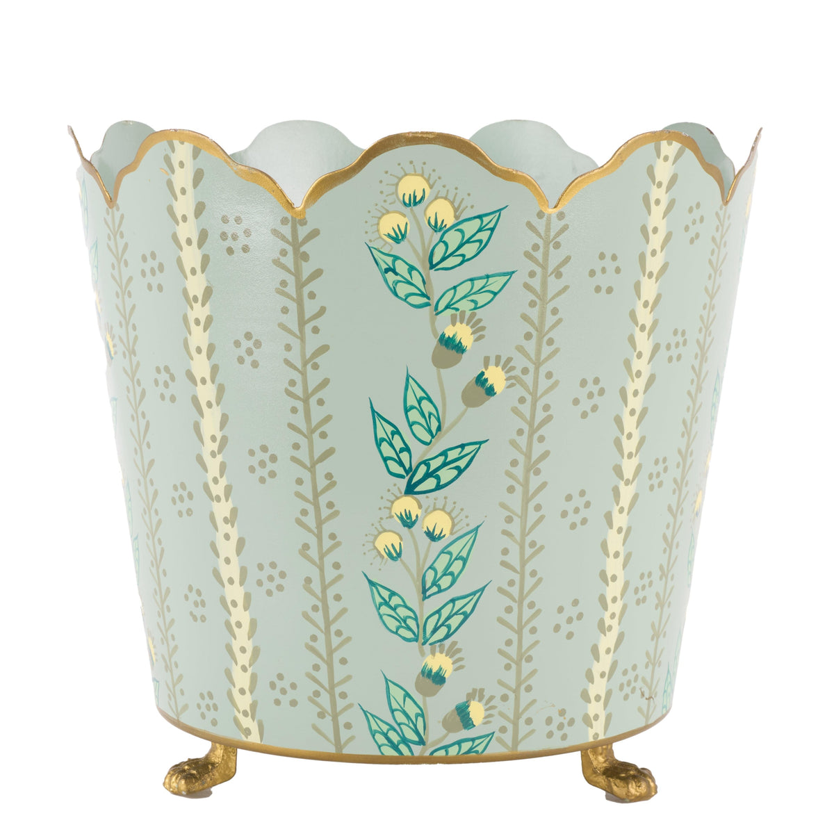 Havers Green & Gold Hand-Painted Floral Ceramic Bucket Planters – Decorative Cachepot (Set of 3 Sizes: S, M, L)