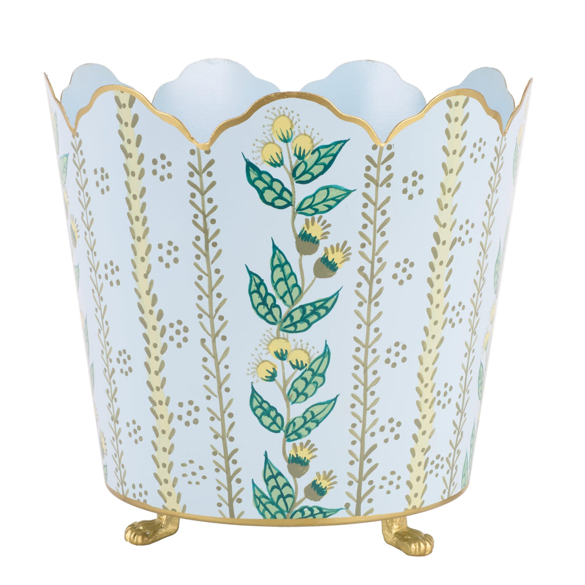 Havers Pale Blue & Gold Floral Ceramic Bucket Planters – Elegant Indoor Planter Cachepot (3 Sizes)