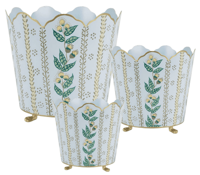 Havers Pale Blue & Gold Floral Ceramic Bucket Planters – Elegant Indoor Planter Cachepot (3 Sizes)