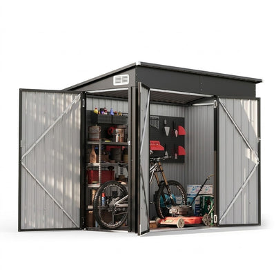 Aoxun 8x4ft Metal Garden Shed Pent Roof, Bike Sheds and Outdoor Storage
