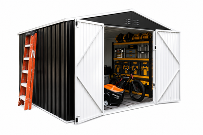UDPATIO Outdoor Storage Shed 8x8 FT, Outside Sheds & Outdoor Storage Metal Galvanized Steel Yard, Patio, Lawn, Tool Shed with Lockable Door for Can, Bike, Lawnmower, Generator,Dark Grey
