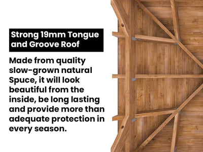 Promotional graphic reading '10 Year Guarantee on Pressure Treated Timber' with a round 10-year guarantee badge and timber…
