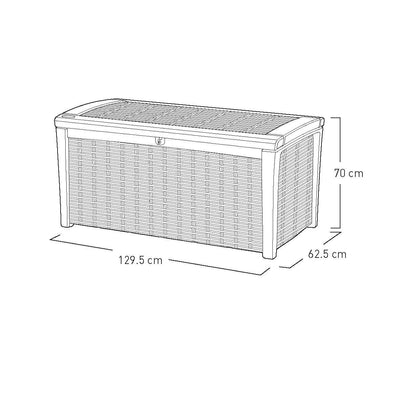 Line drawing diagram of the storage box with dimensions 129.5 × 62.5 × 70 cm (L × W × H)