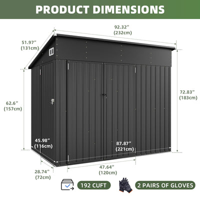 Aoxun 8x4ft Metal Garden Shed Pent Roof, Bike Sheds and Outdoor Storage