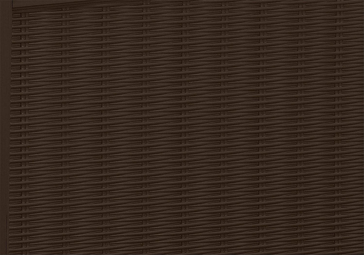 Close-up of brown rattan-effect resin panel showing woven texture