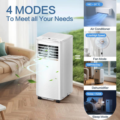 Air Conditioning Unit, 9000 BTU Portable Air Conditioner with 4-in-1 Cooling & Fan & Dehumidifier Function, AC Unit with Digital Display & Remote Control, 24H Timer for Room Up to 25~35 ㎡