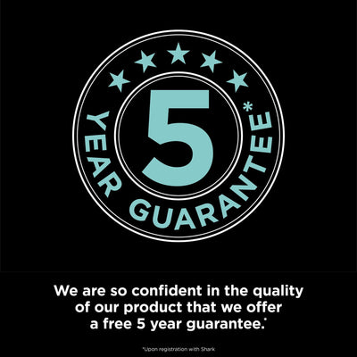 Circular '5‑year guarantee' badge graphic on a black background