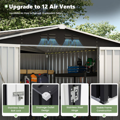 UDPATIO Outdoor Storage Shed 8x8 FT, Outside Sheds & Outdoor Storage Metal Galvanized Steel Yard, Patio, Lawn, Tool Shed with Lockable Door for Can, Bike, Lawnmower, Generator,Dark Grey