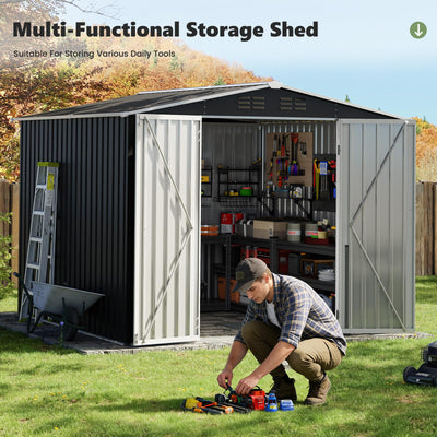 UDPATIO Outdoor Storage Shed 8x8 FT, Outside Sheds & Outdoor Storage Metal Galvanized Steel Yard, Patio, Lawn, Tool Shed with Lockable Door for Can, Bike, Lawnmower, Generator,Dark Grey