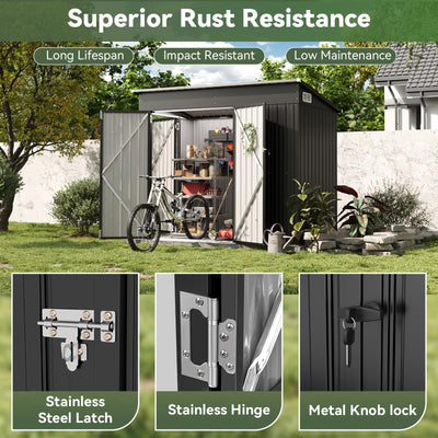 Aoxun 8x4ft Metal Garden Shed Pent Roof, Bike Sheds and Outdoor Storage