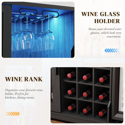 BROTTAR Wine Bar Cabinet with Fridge (Fridge Included), Drinks Coffee Cabinet with LED Lights & Rack, Mini Fridge Cabinet with Storage, Human Body Sensor, Sideboard for Kitchen Dining Room, Black