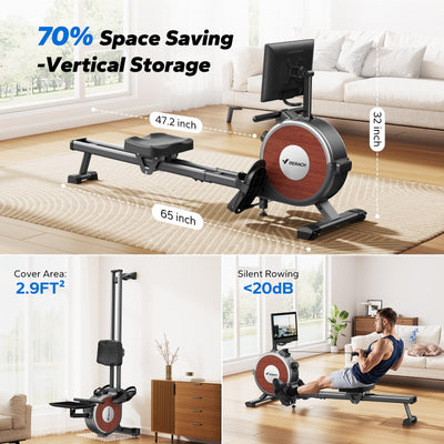 MERACH Magnetic Rowing Machine with 15.6" HD Screen, 16 Resistance Levels, Dual Slide Rails, 158kg Capacity