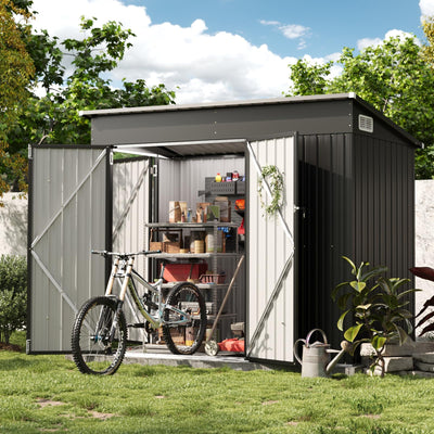 Aoxun 8x4ft Metal Garden Shed Pent Roof, Bike Sheds and Outdoor Storage