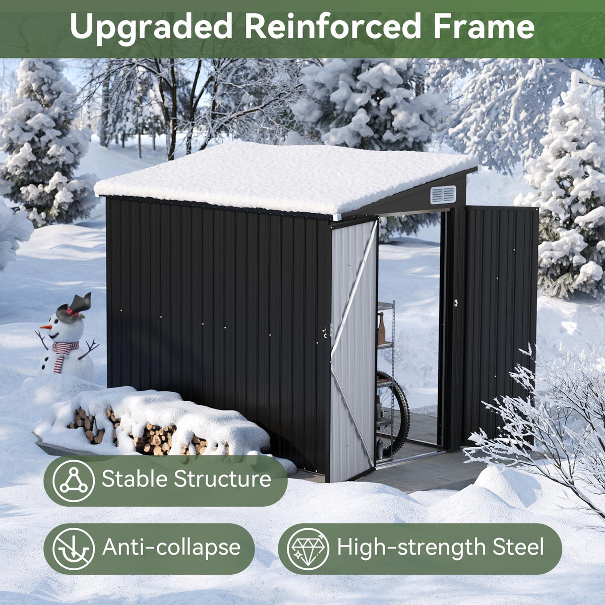 Aoxun 8x4ft Metal Garden Shed Pent Roof, Bike Sheds and Outdoor Storage