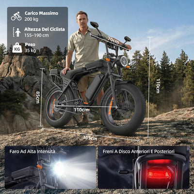 Aairsk X5 20" Fat Tire Electric Mountain Bike for Adults, 250W Motor, 48V 15Ah Battery, 80km Range