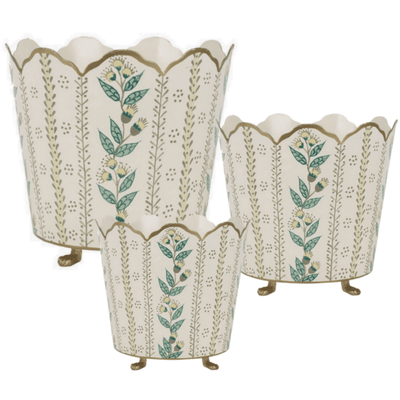 Havers Ivory & Gold Floral Ceramic Bucket Planter – Handcrafted Decorative Tabletop Cachepot (Set of 3 Sizes)