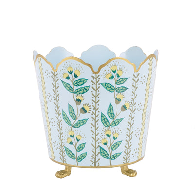 Havers Pale Blue & Gold Floral Ceramic Bucket Planters – Elegant Indoor Planter Cachepot (3 Sizes)