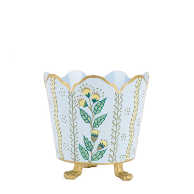 Havers Pale Blue & Gold Floral Ceramic Bucket Planters – Elegant Indoor Planter Cachepot (3 Sizes)
