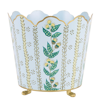 Havers Pale Blue & Gold Floral Ceramic Bucket Planters – Elegant Indoor Planter Cachepot (3 Sizes)